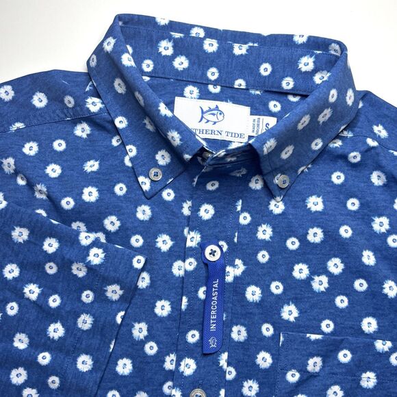 Southern Tide Performance Blue Floral Men's S Button Down Short Sleeve Shirt New - Picture 1 of 8
